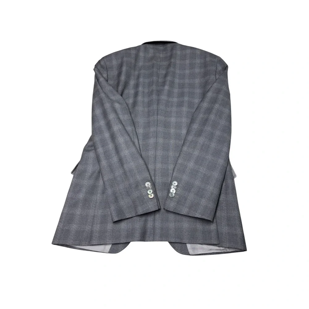 Hugo Boss Hutsons4 Grey Plaid Virgin Wool‎ Blazer Sport Coat Mens 38R Lanificio